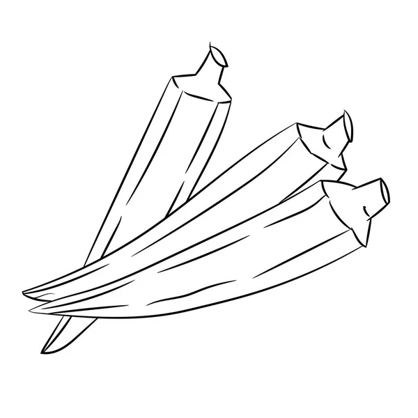 Okra, Desenhos animados do dedo da senhora - Vetor desenhado linha — Vetor de Stock