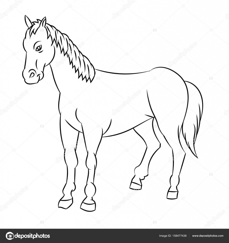 Schizzo disegnato a mano del cavallo isolato bianco e nero del fumetto per libro da colorare linea disegnata vettoriale — Vettoriali di dcliner07ail