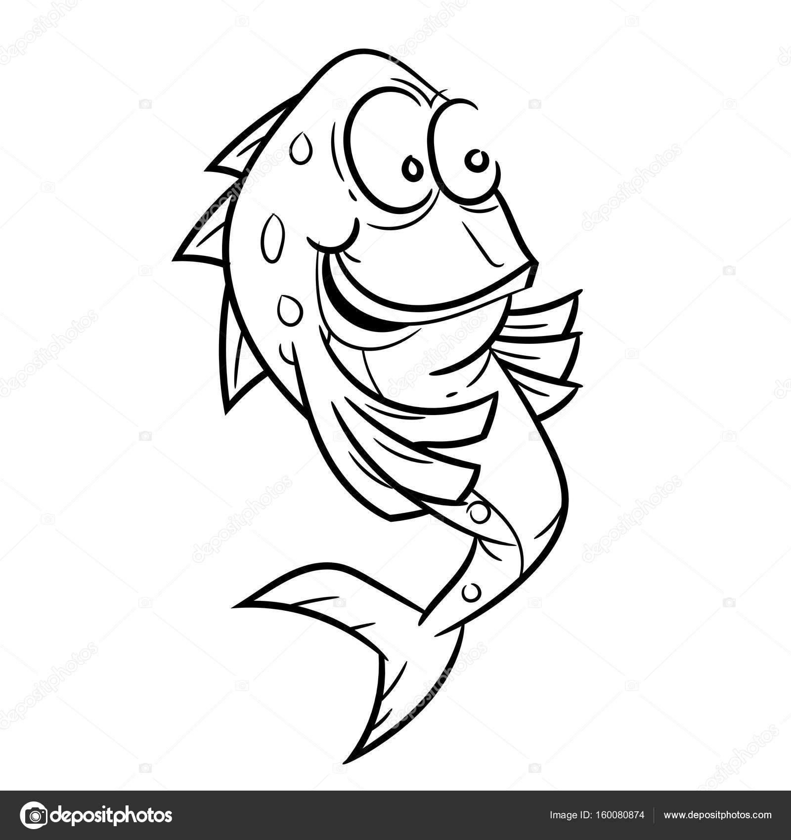 Line Drawing of Smile Fish Cartoon -Simple line Vector Stock Vector Image  by © #160080874