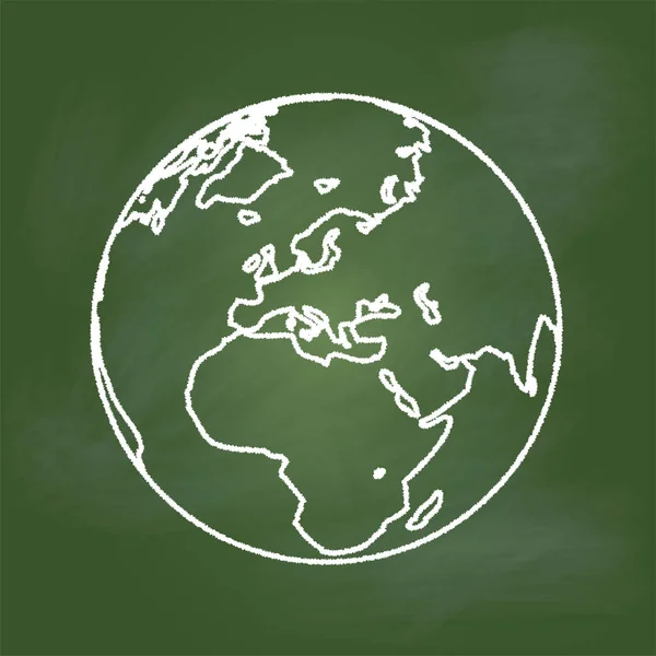 Dibujo a mano de la Tierra en el tablero verde, Europa, Asia y África-Vector ilustración . — Vector de stock