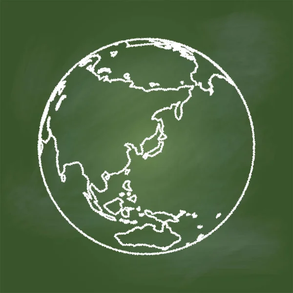 Dibujo a mano de la Tierra en el tablero verde, Asia y Australia ilustración vectorial — Vector de stock