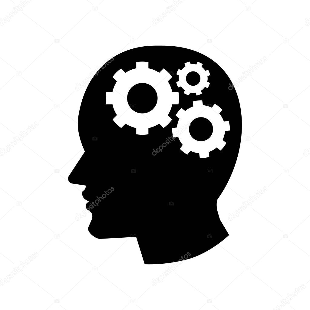 Pictograph of Gear in Head icon - vector iconic design