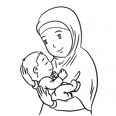 El çizimi anne ve oğlu-vektör çizim