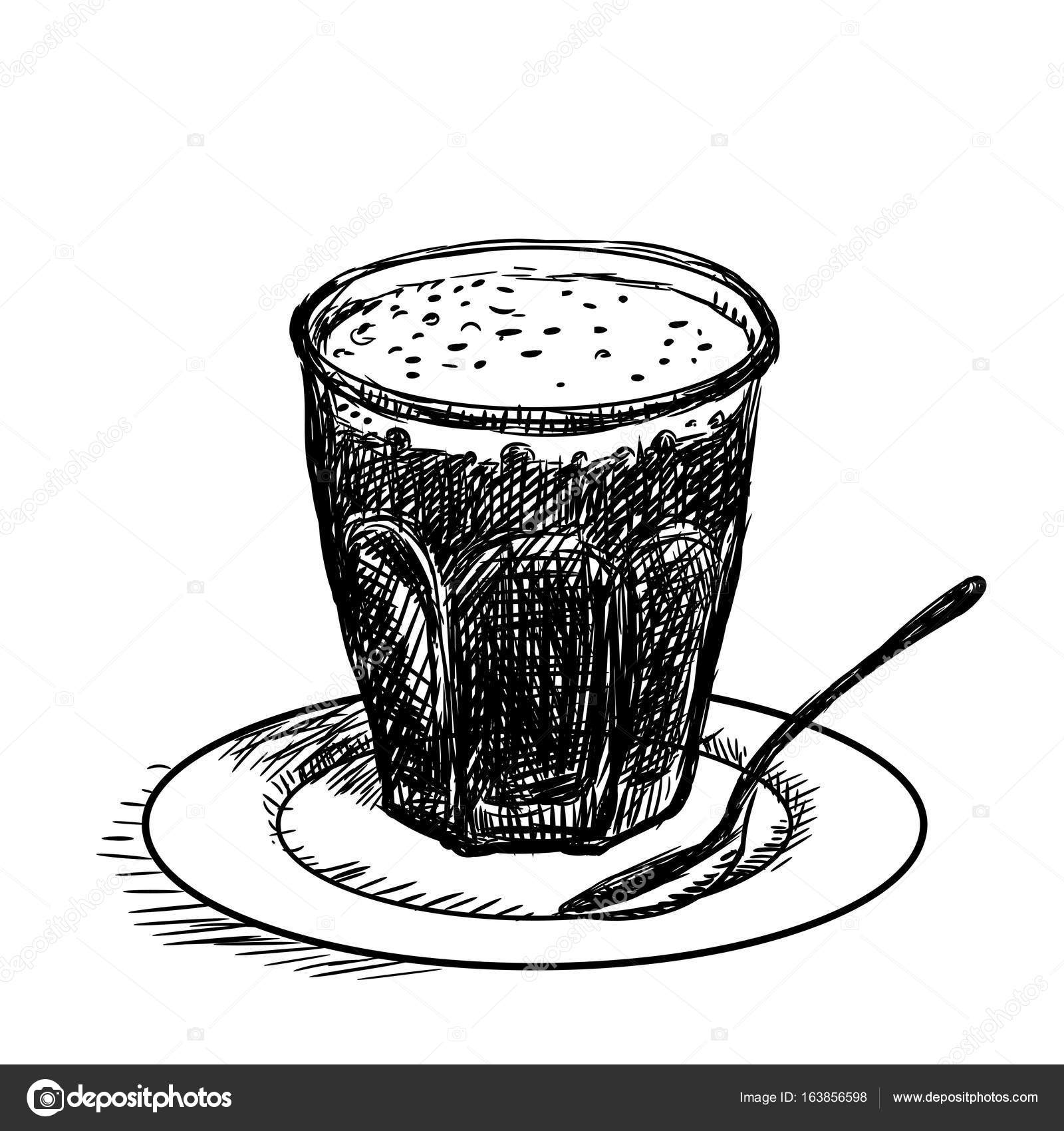 Rysunek Filiżankę Kawy Ilustracja Szkic Wektor Grafika