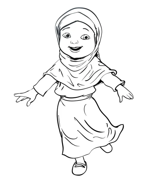 Gambar tangan dari Muslim Girl membuat ilustrasi berjalan-Vector - Stok Vektor