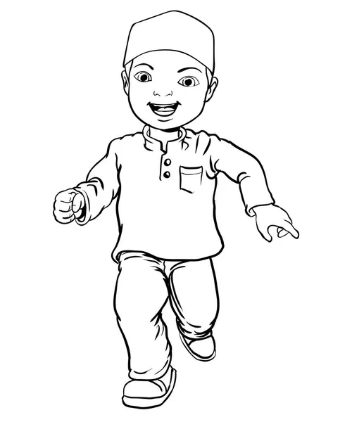 Gambar tangan dari Muslim Boy membuat berjalan-Vector Illustration - Stok Vektor