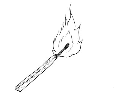 Hand drawing of fire burning Match -Vector Drawn Illustration clipart
