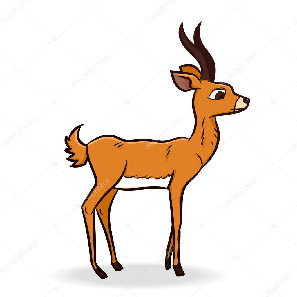 Cute antelope cartoon, isolated on white background - Vector Illustration