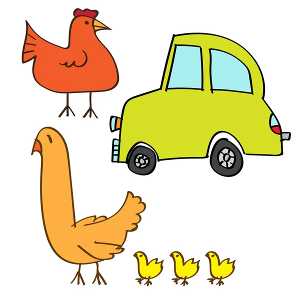 El niño dibujando un coche, ilustración del pollo-vector — Archivo Imágenes Vectoriales