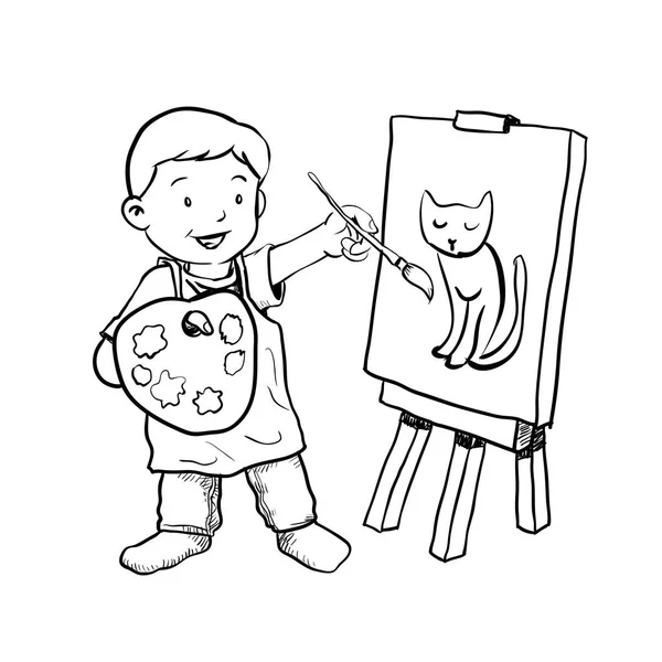 Dibujado a mano Cartoon Boy pintor-Vector Ilustración — Vector de stock