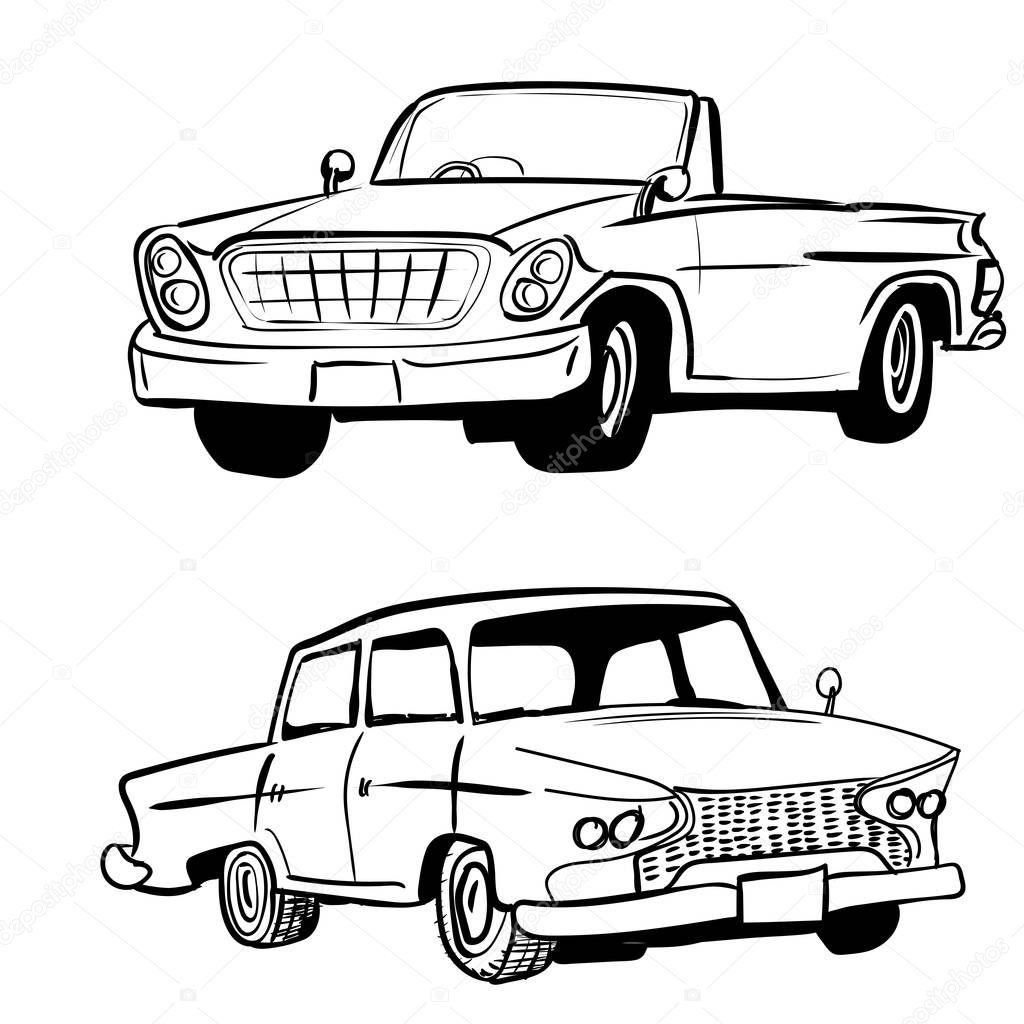 Hand drawing classic car, vintage car-Vector Illustration