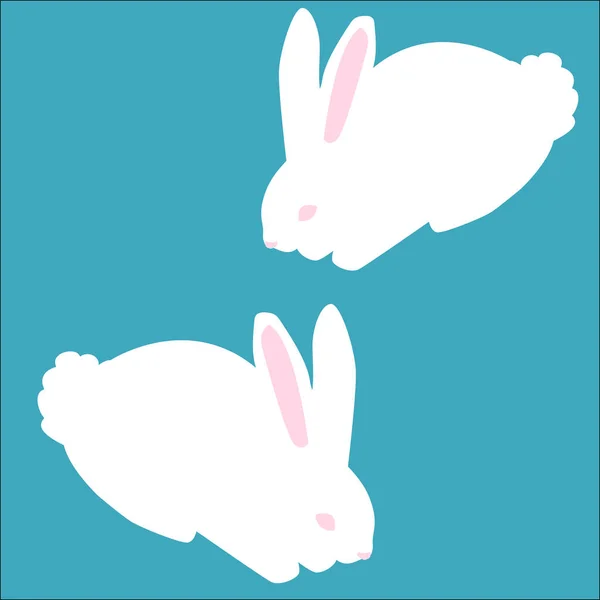 蓝色背景-矢量插图只白色的兔子 — 图库矢量图片
