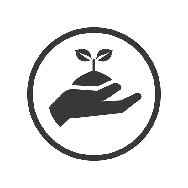 Εικονίδιο του χέρι που κρατά το φυτό σε κυκλική γραμμή - εικονική ονομασία φορέα — Διανυσματικό Αρχείο