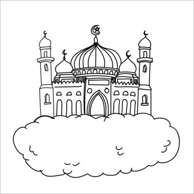 sg171005-karikatür Islam Camii bulut-vektör kroki üzerinde