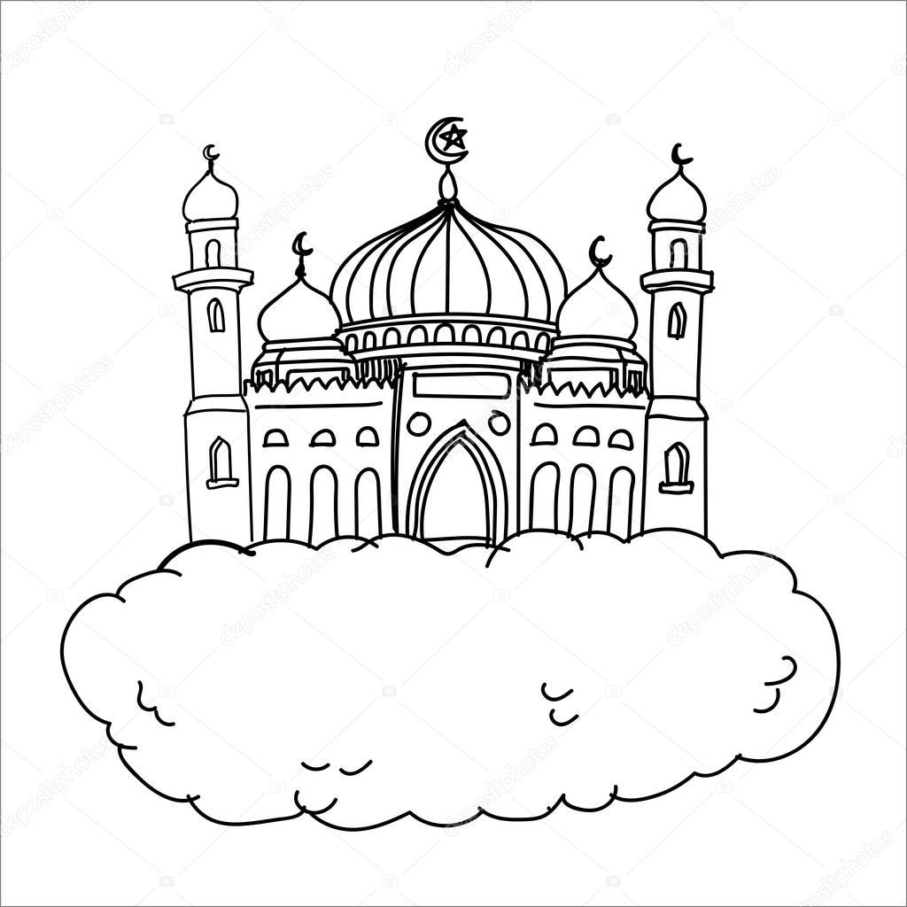 sg171005-Cartoon Islam Mosque on Cloud-Vector Sketch