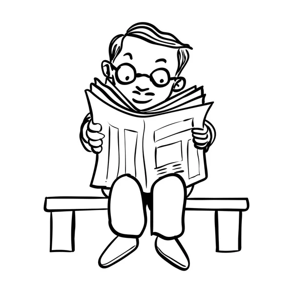 Sg171006-kreskówka mężczyzna czytać gazety wektor rysowane — Wektor stockowy
