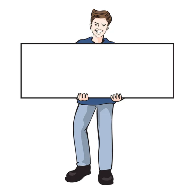 Homem segurando placa em branco - Ilustração vetorial — Vetor de Stock
