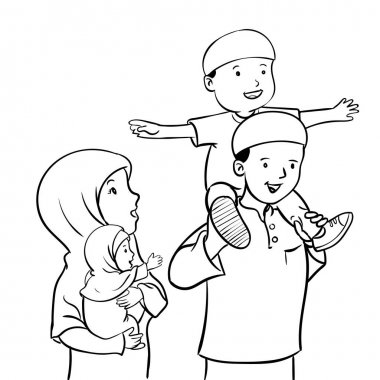 Mutlu Müslüman aile-vektör çizim