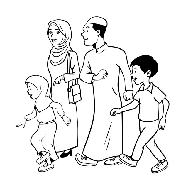 Illustration of Muslim family Waliking - Vector Hand drawn — Stock Vector