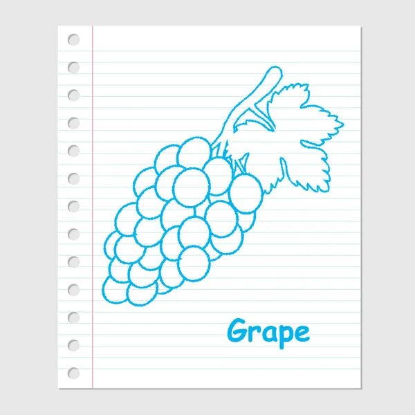 Illustration of Grape Cartoon on paper sheet -Vector illustratio — Stock Vector