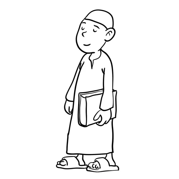 Niño árabe sosteniendo un libro, Vector dibujado a mano — Vector de stock