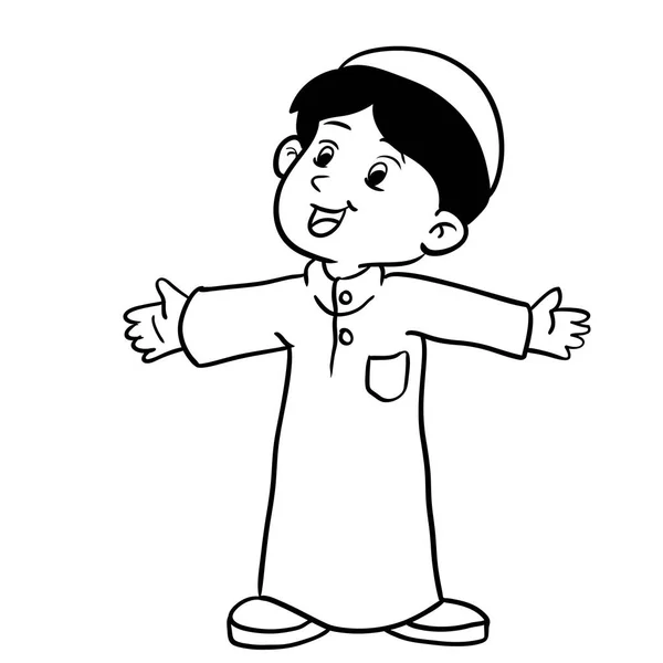 Ilustração de um menino muçulmano de pé-Vector Ilustração — Vetor de Stock