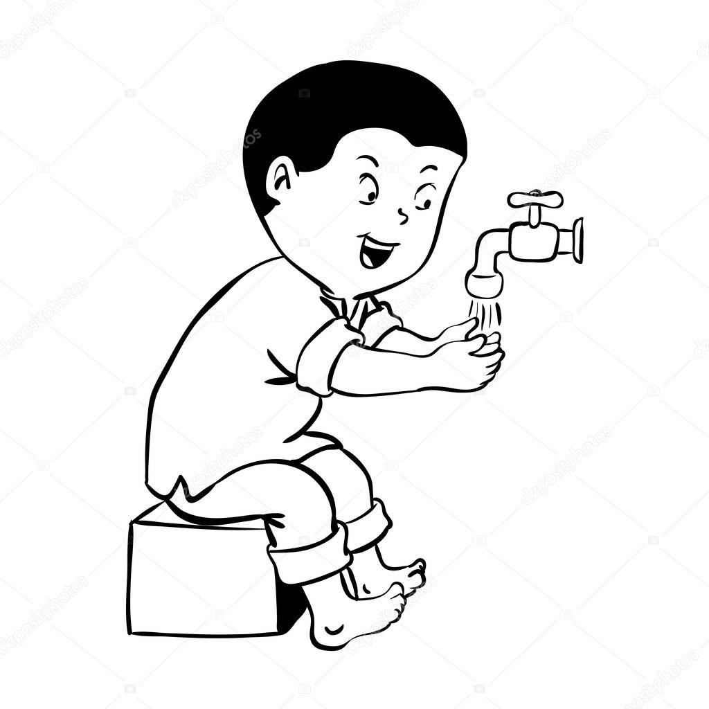 Boy warshing hand for wudhu-Vector Illustration