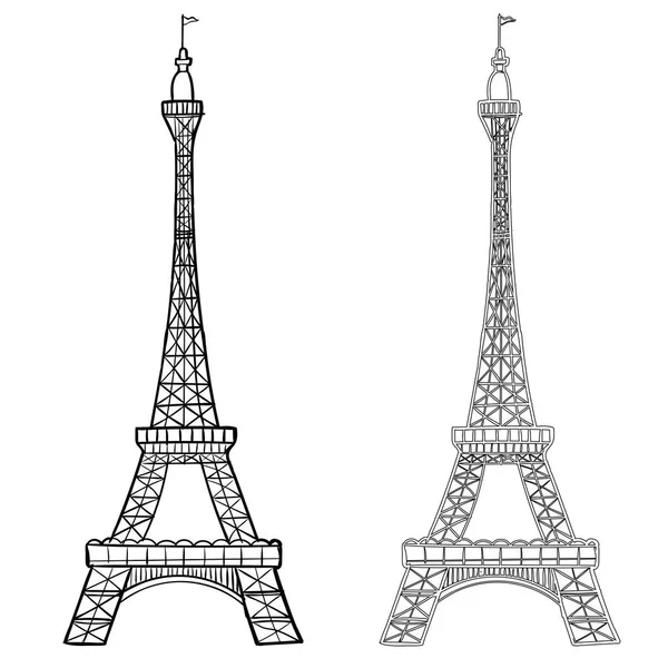 Ábra az Eiffel-torony, a két stílus-vektor kézzel rajzolt — Stock Vector