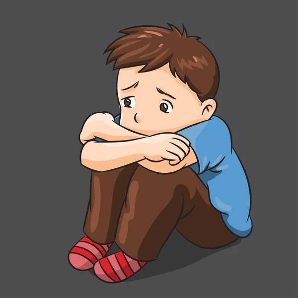 卡通孤独男孩-矢量插画 — 图库矢量图片