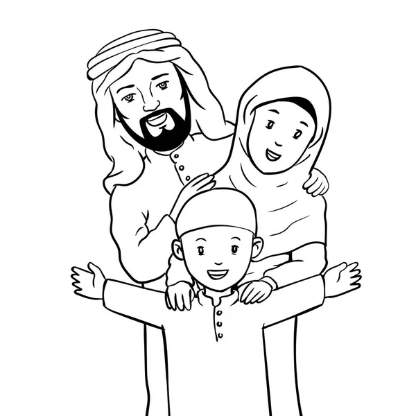 Hand drawn Happy Muslim Family-Vector Illustration — Stock Vector