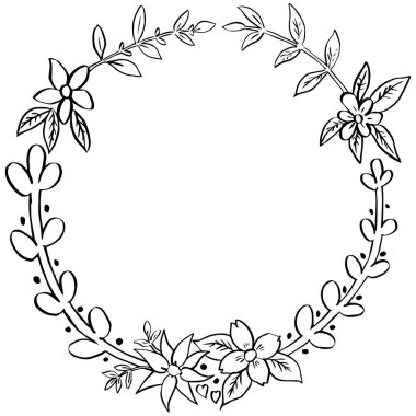 Çiçek çelengi beyaz arka planda el çizimi vektör illu üzerinde izole edildi