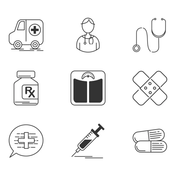 Conjunto de ícones médicos - símbolo icônico vetorial — Vetor de Stock
