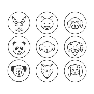 191206 Basit Hayvan Kafası Simgeleri. Modern simge tasarımı -