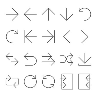 İnce çizgi stilinde ok vektör Icon set