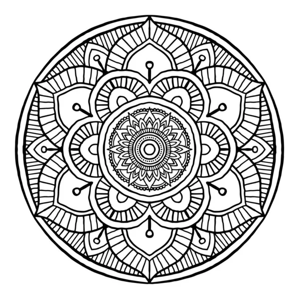 Garis besar ornamen bundar dekoratif Mandala, gaya gambar tangan - ve - Stok Vektor