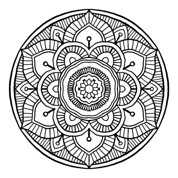Garis besar ornamen bundar dekoratif Mandala, gaya gambar tangan - ve - Stok Vektor