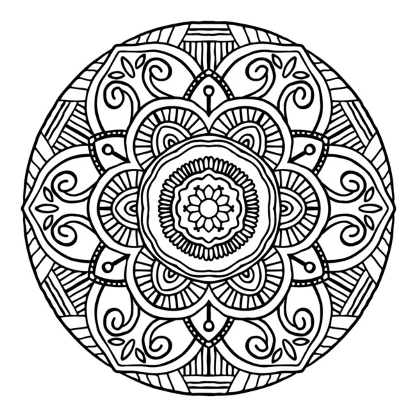 Décor rond décoratif Mandala, style dessiné à la main - ve — Image vectorielle