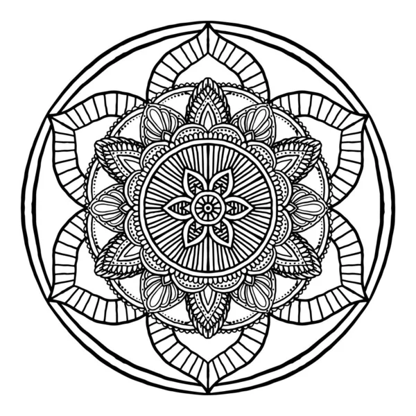 Zarys Mandala dekoracyjne okrągłe ozdoby, ręcznie rysowane styl - ve — Wektor stockowy