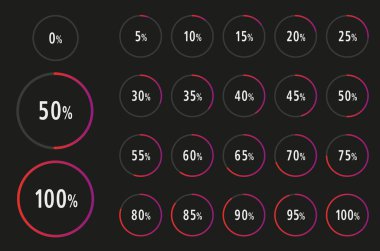 0-100 yüzdesini mavi ile bilgi grafikleri için kullanmaya hazır 