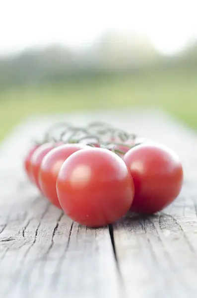 Tomates em uma mesa de madeira — Fotografia de Stock