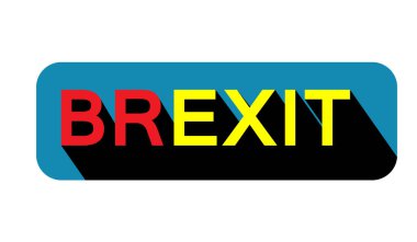 İki renk ve para birimi gölge sarı ve kırmızı harflerle Brexit simgesi. Referandum İngiltere'de. Brexit metin 