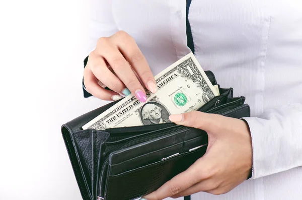 Businesswoman Holding Dollar Banknotes Isolated White Background Money Women Hands 로열티 프리 스톡 이미지