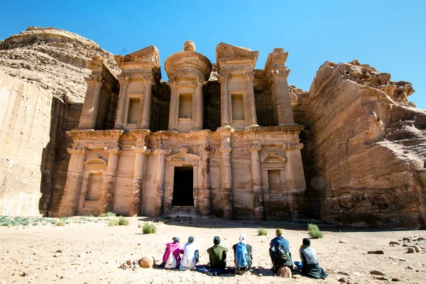 Sete Maravilhas Novo Mundo Petra Jordânia Edifícios Rocha Bela Vista — Fotografia de Stock