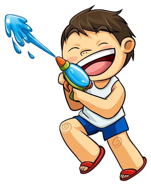 Niño y pistola de agua — Vector de stock