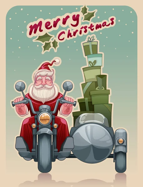 Motociclista de Santa en moto — Vector de stock