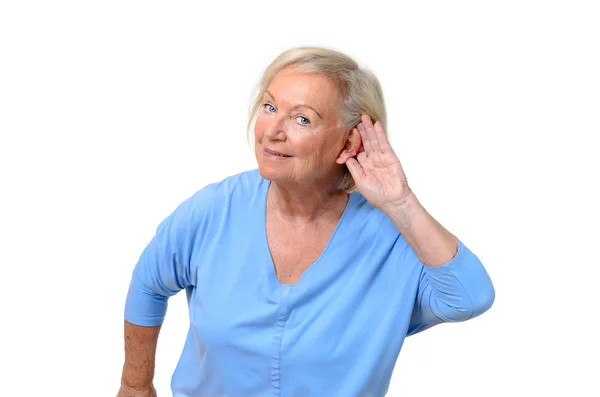 Hard of hearing attractive elderly woman — Stock Photo, Image