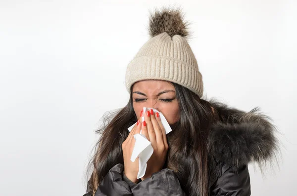 Young woman with a seasonal winter cold — Stock Photo, Image