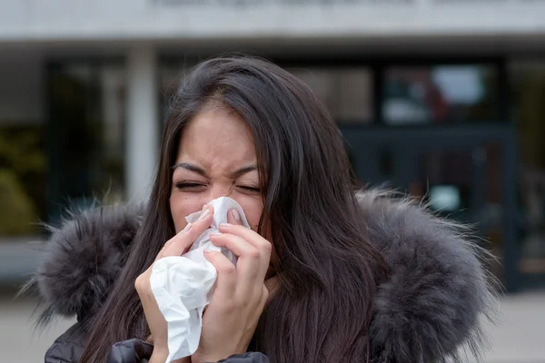 Woman with a seasonal winter cold and flu — Stock Photo, Image