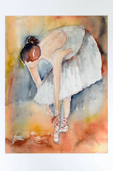 Modern watercolor fine art painting of a ballerina