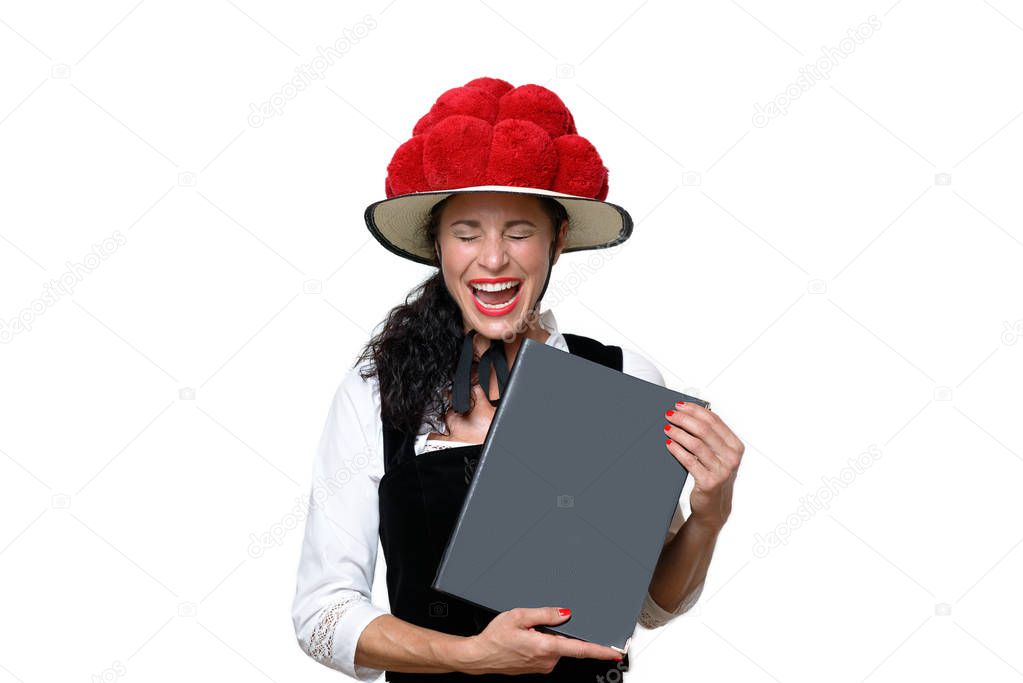 Candid portrait of laughing Black Forest waitress